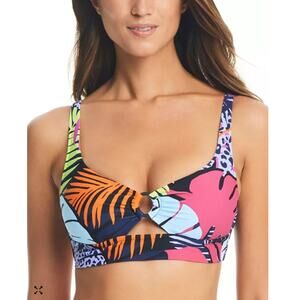 Bar III Tropical Floral Bikini Top in Pink, Orange, Navy, Lime